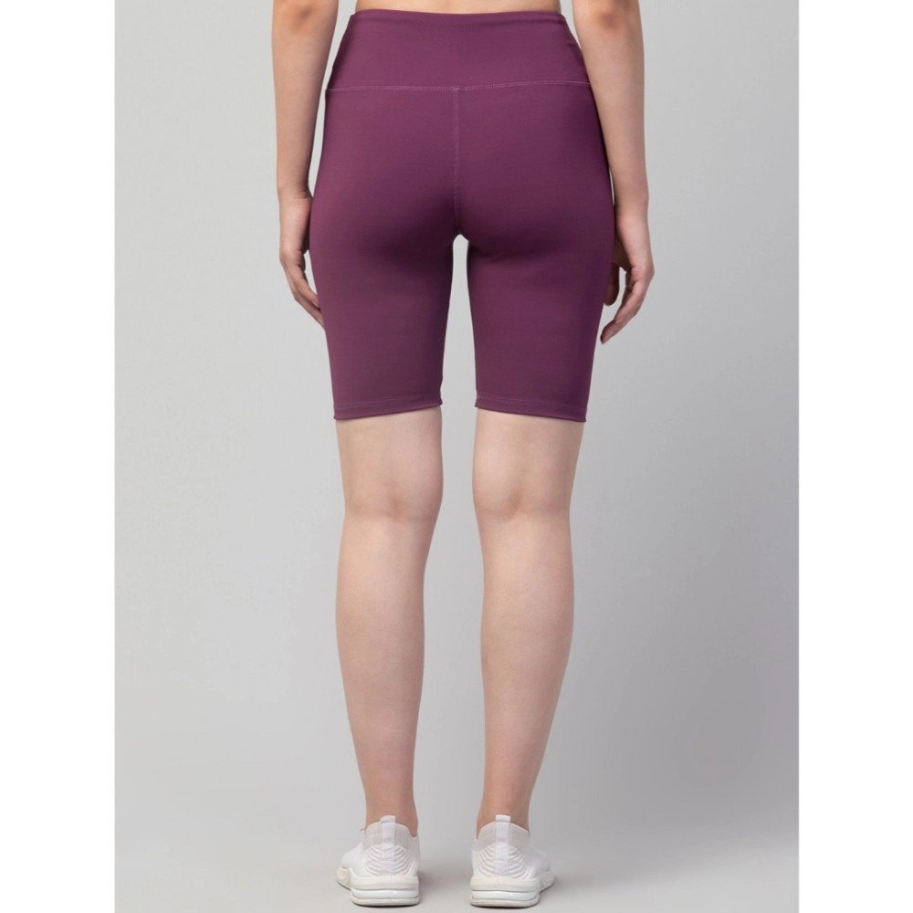 Generic Women's Polyester Solid Above Knee High-Rise Shorts (Purple) - Image 2