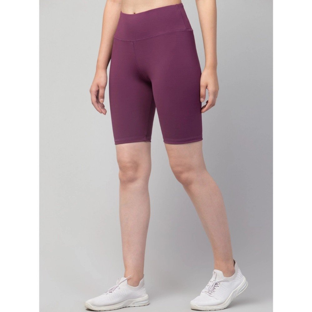 Generic Women's Polyester Solid Above Knee High-Rise Shorts (Purple) - Image 3