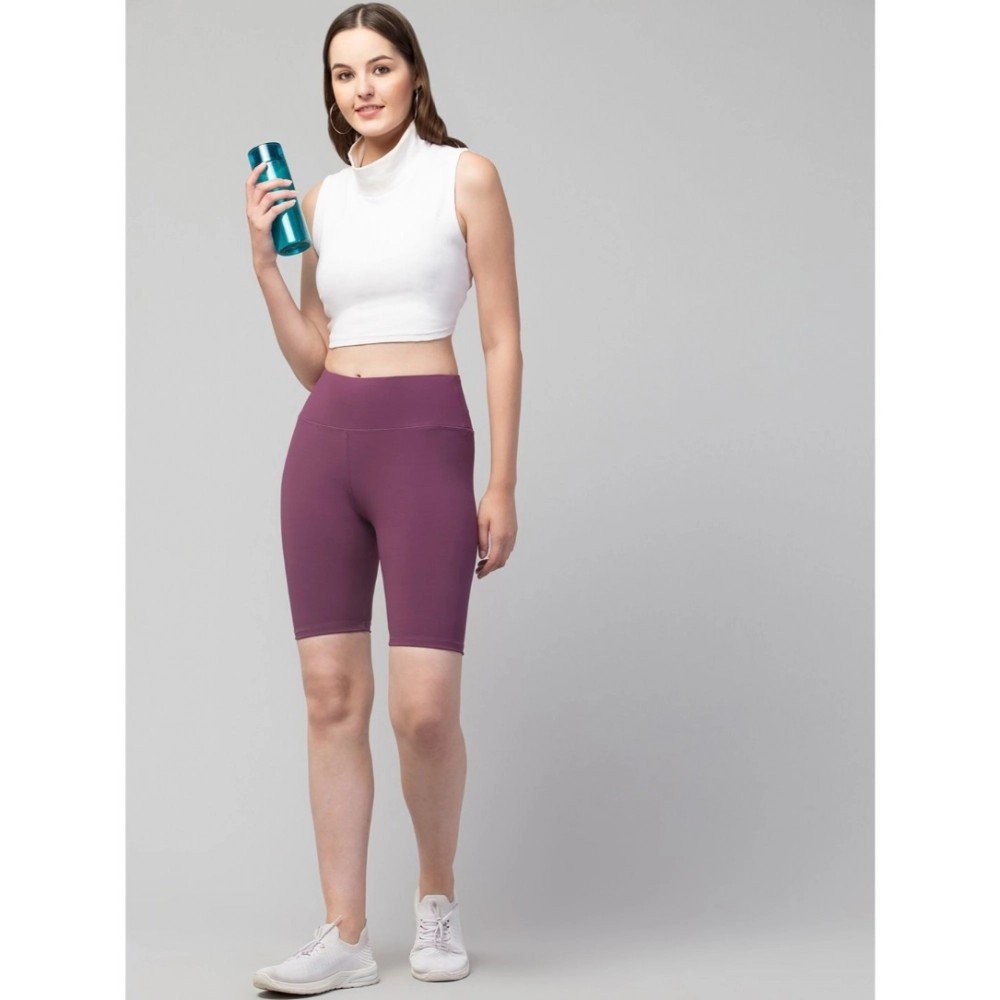 Generic Women's Polyester Solid Above Knee High-Rise Shorts (Purple) - Image 5