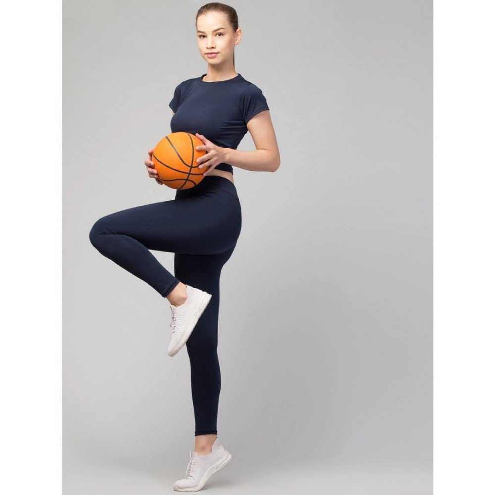 Generic Women's Polyester Solid Ankle Length High-Rise Tights (Navy) - Image 5