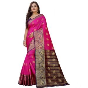 Generic Women's Silk Blend Woven Saree With Unstitched Blouse 5.5Mtr (Pink-Beige)