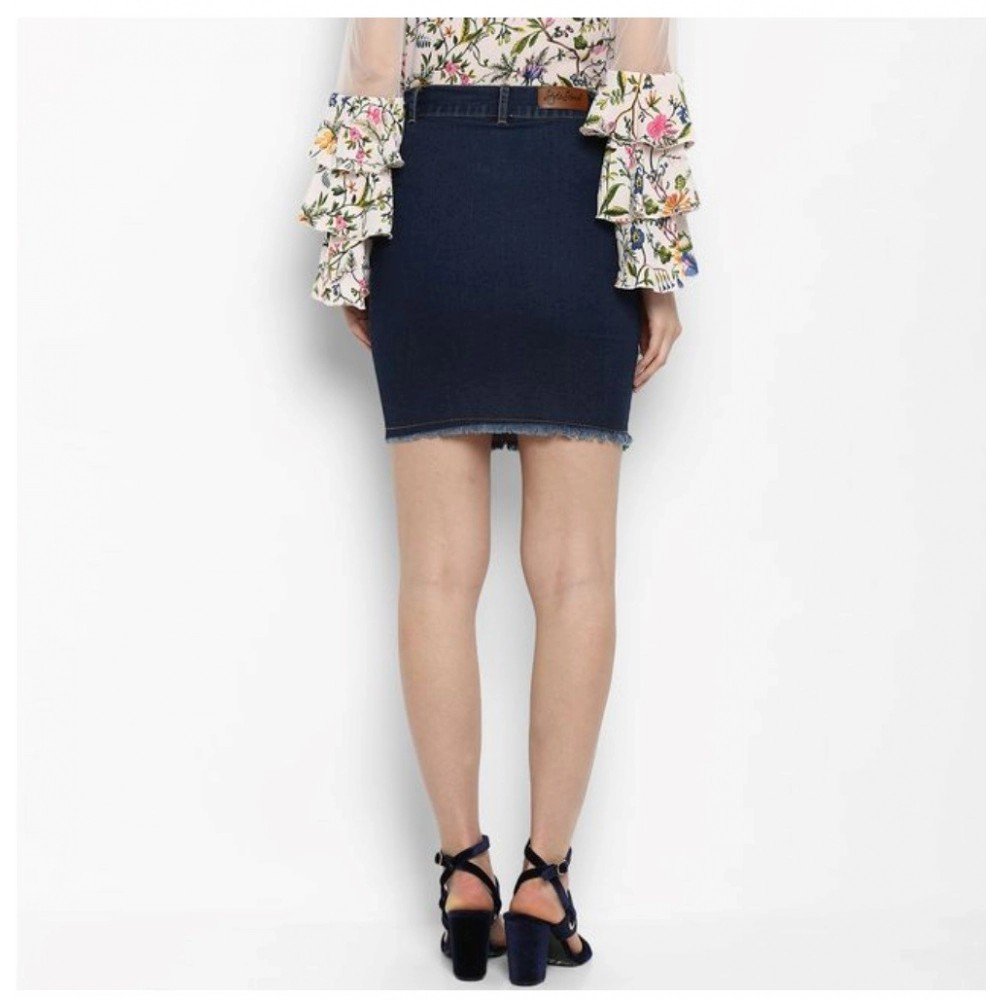 Generic Women's Denim Distressed Buttoned Skirt (Blue) - Image 2