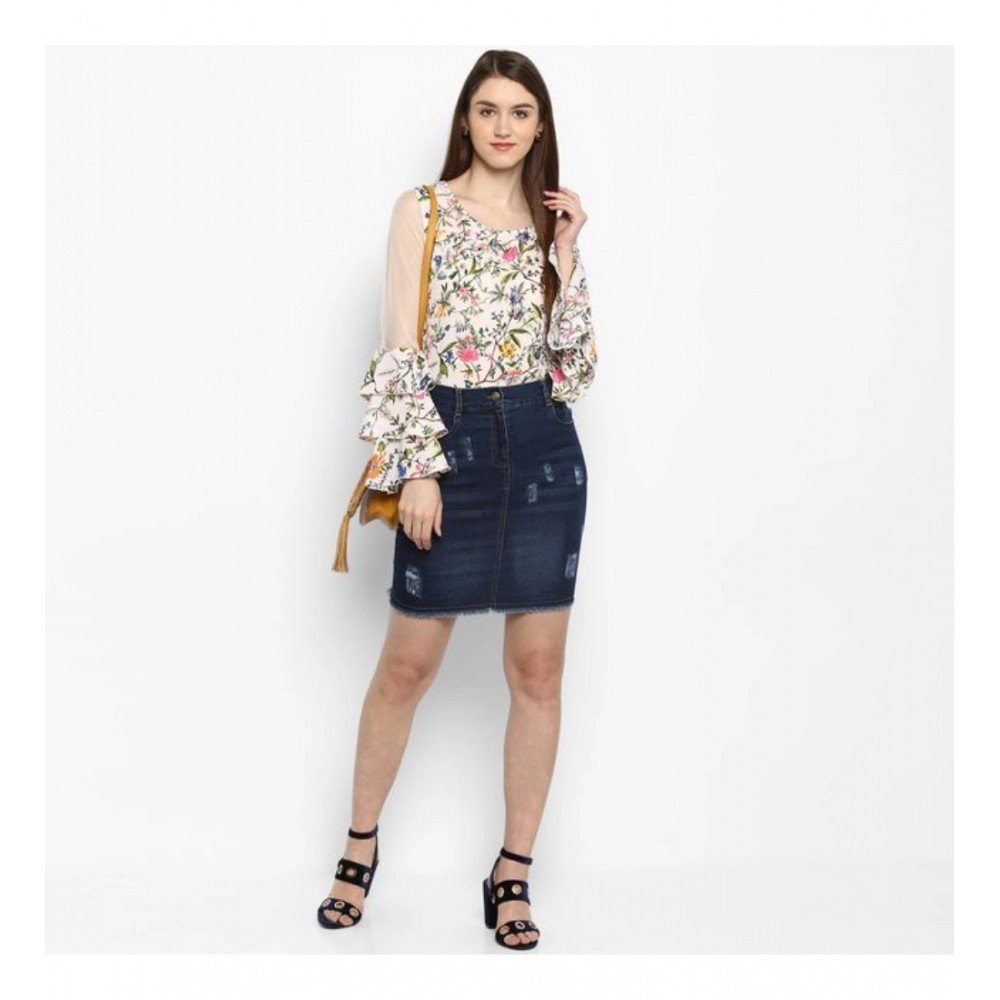Generic Women's Denim Distressed Buttoned Skirt (Blue) - Image 3