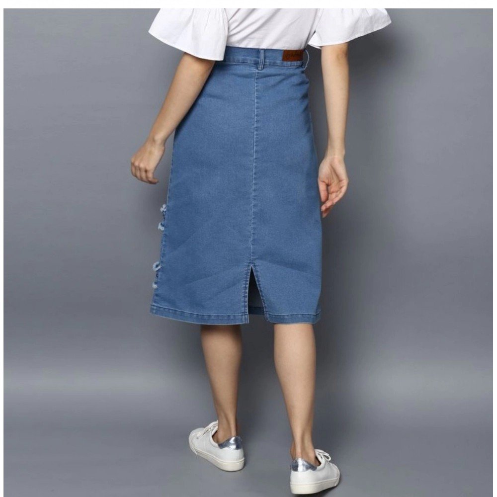 Generic Women's Denim Washed Buttoned Skirt (Blue) - Image 2