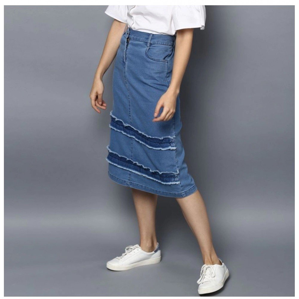 Generic Women's Denim Washed Buttoned Skirt (Blue) - Image 5