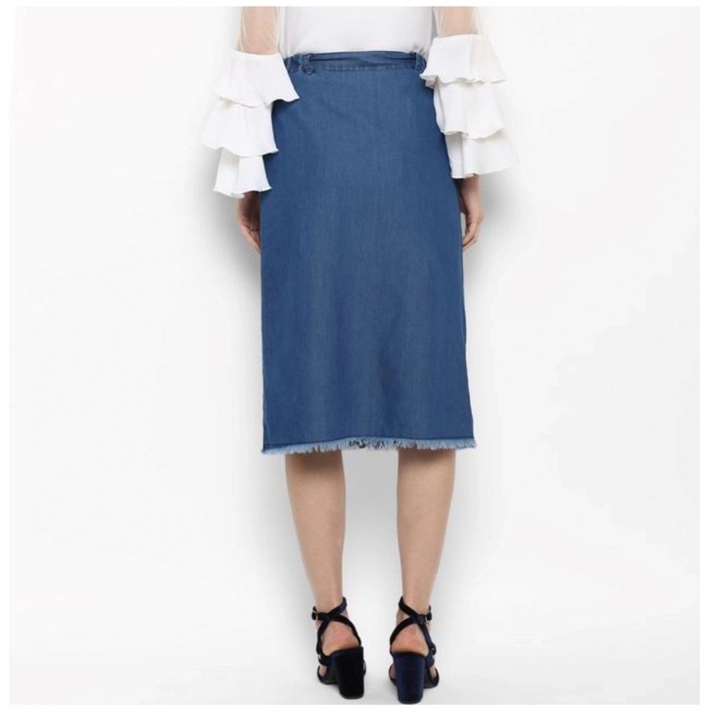 Generic Women's Denim Washed Buttoned Skirt (Blue) - Image 2