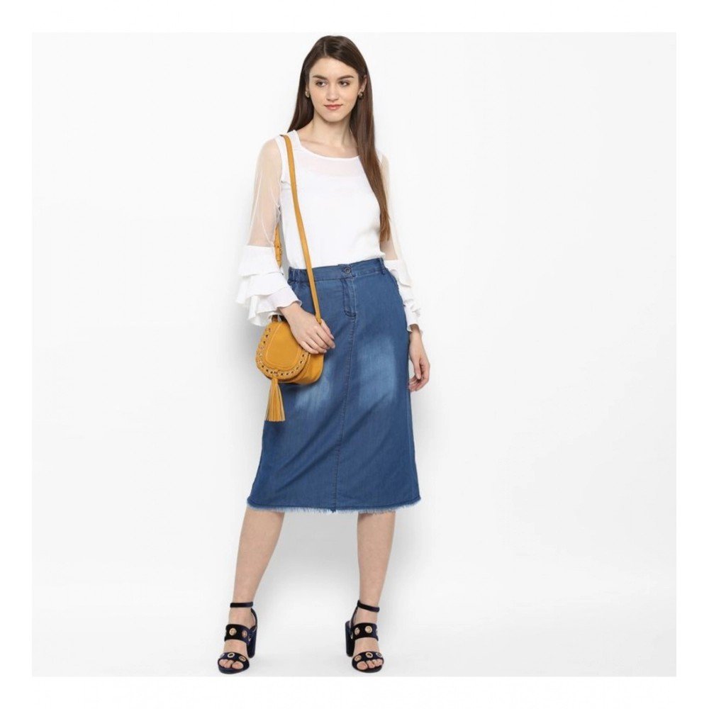 Generic Women's Denim Washed Buttoned Skirt (Blue) - Image 3