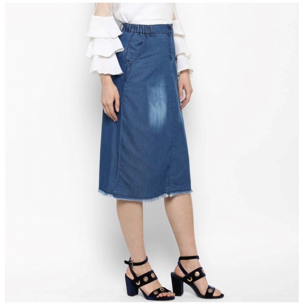 Generic Women's Denim Washed Buttoned Skirt (Blue) - Image 5