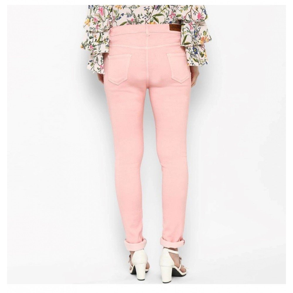 Generic Women's Denim Solid Buttoned Jeans (Pink) - Image 2
