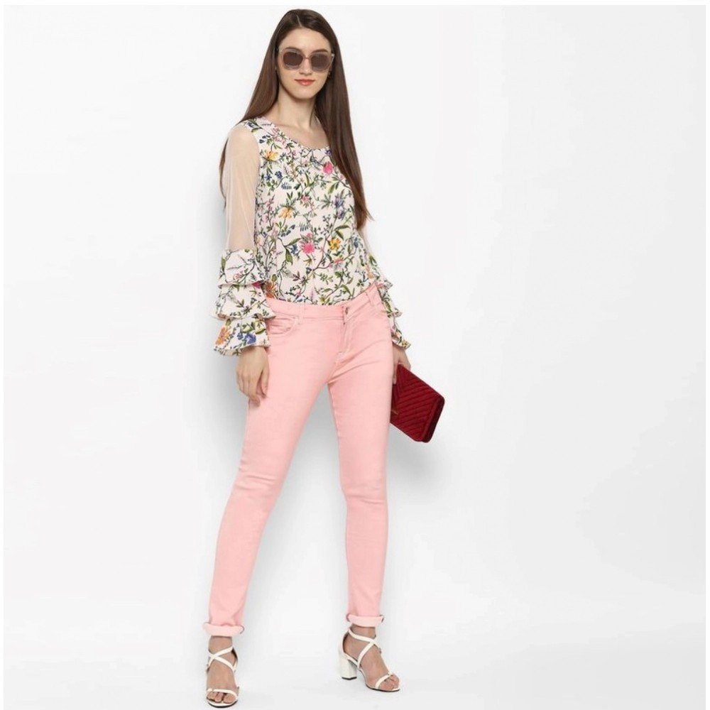 Generic Women's Denim Solid Buttoned Jeans (Pink) - Image 3