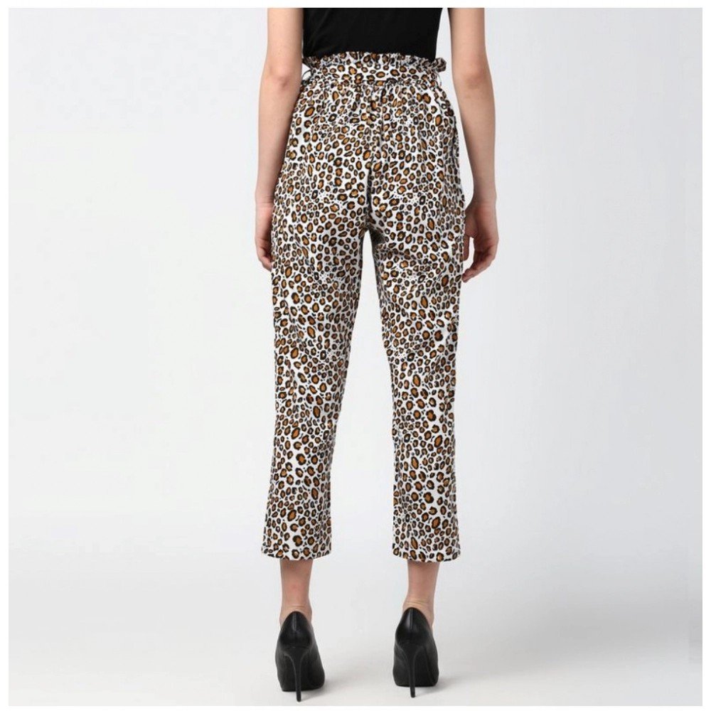 Generic Women's Polyester Animal Print Elasticated Trousers (White - Yellow) - Image 2