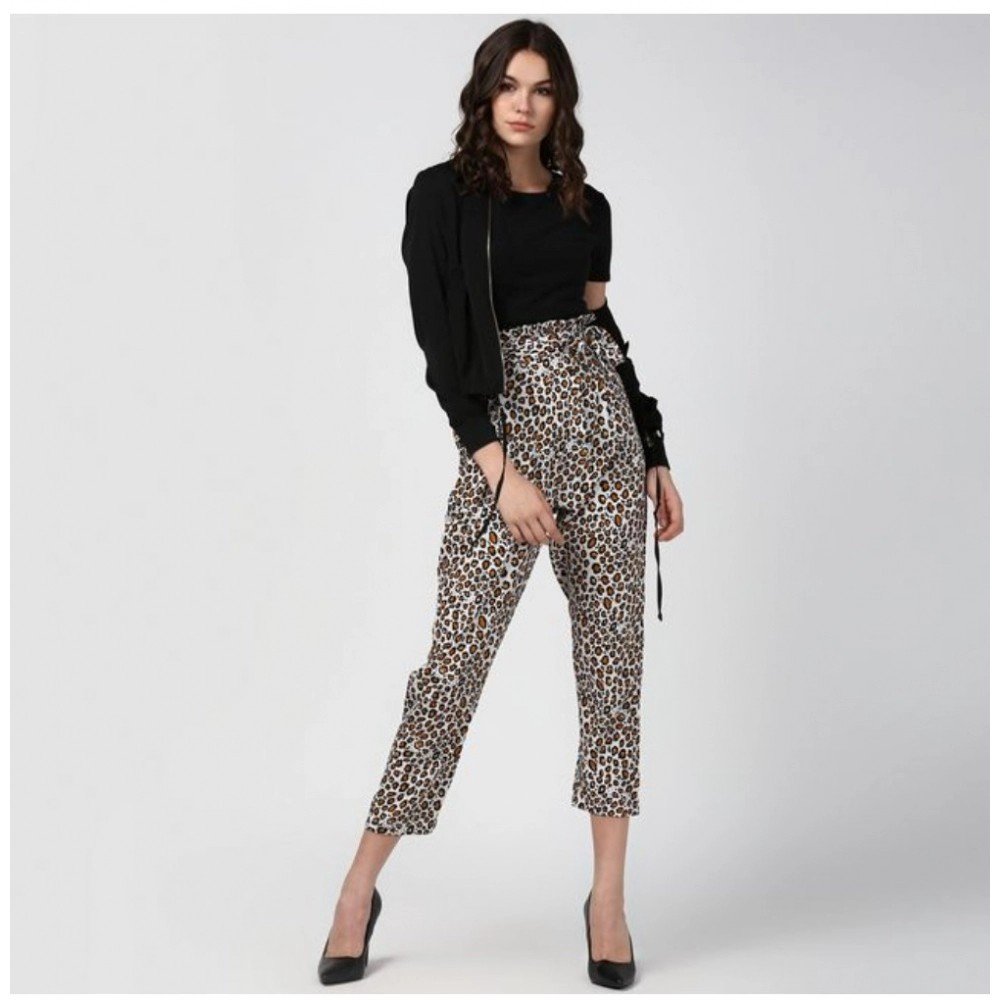 Generic Women's Polyester Animal Print Elasticated Trousers (White - Yellow) - Image 3