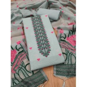 Generic Women's Banarasi Silk Printed Unstitched Salwar Suit Material With Dupatta (Grey, 3Mtrs)
