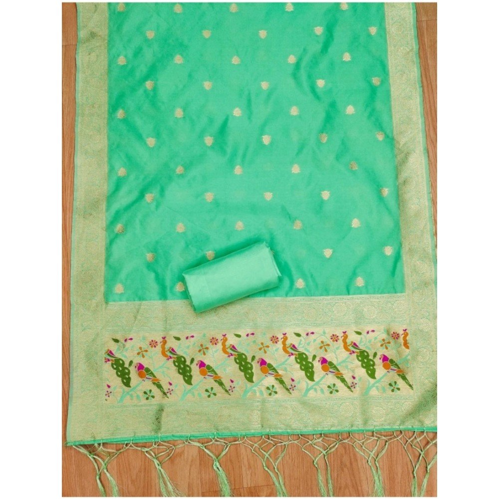 Generic Women's Banarasi Silk Printed Unstitched Salwar Suit Material With Dupatta (Sea Green, 3Mtrs) - Image 2