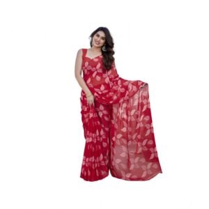 Generic Women's Chiffon Printed Saree With Unstitched Blouse 5.5Mtr��(Red)