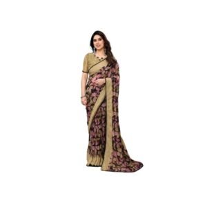 Generic Women's Chiffon Printed Saree With Unstitched Blouse 5.5Mtr��(Beige)