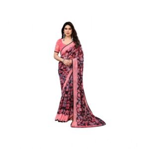Generic Women's Chiffon Printed Saree With Unstitched Blouse 5.5Mtr��(Pink)