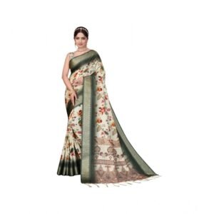 Generic Women's Cotton Silk Printed Saree With Unstitched Blouse 5.5Mtr��(Green)