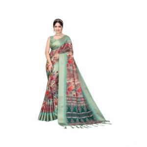 Generic Women's Cotton Silk Printed Saree With Unstitched Blouse 5.5Mtr��(Light Green)