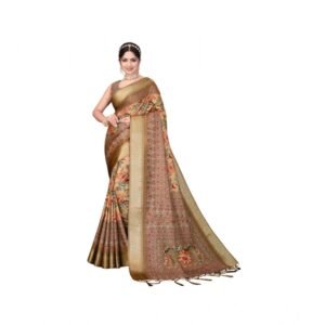 Generic Women's Cotton Silk Printed Saree With Unstitched Blouse 5.5Mtr��(Peach)