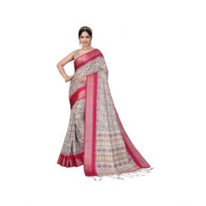 Generic Women's Cotton Silk Printed Saree With Unstitched Blouse 5.5Mtr��(Pink)
