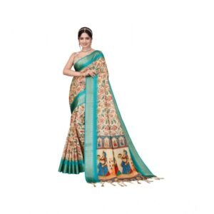 Generic Women's Cotton Silk Printed Saree With Unstitched Blouse 5.5Mtr��(Sky Blue)