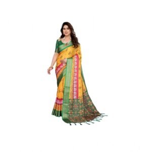Generic Women's Cotton Silk Printed Saree With Unstitched Blouse 5.5Mtr��(Yellow)