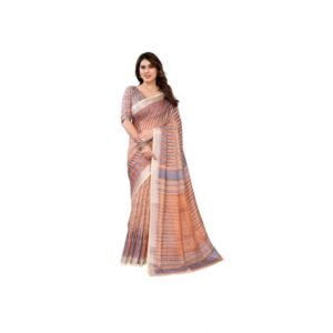 Generic Women's Linen Cotton Printed Saree With Unstitched Blouse 5.5Mtr��(Brown)