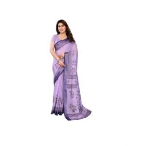 Generic Women's Linen Cotton Printed Saree With Unstitched Blouse 5.5Mtr��(Purple)