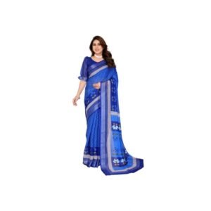Generic Women's Linen Cotton Printed Saree With Unstitched Blouse 5.5Mtr��(Blue)