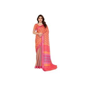 Generic Women's Linen Cotton Printed Saree With Unstitched Blouse 5.5Mtr��(Orange��)