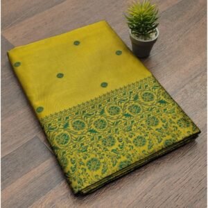 Generic Women's Soft Lichi Silk Printed Saree With Unstitched Blouse 5.5Mtr (Green)