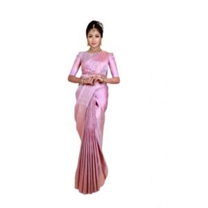 Generic Women's Soft Lichi Silk Printed Saree With Unstitched Blouse 5.5Mtr (Pink)