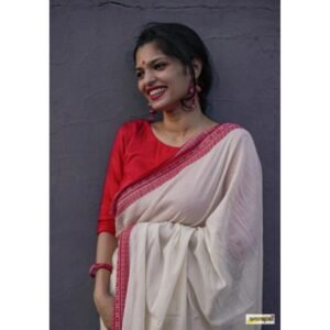 Generic Women's Soft Lilan Printed Saree With Unstitched Blouse 5.5Mtr (White)