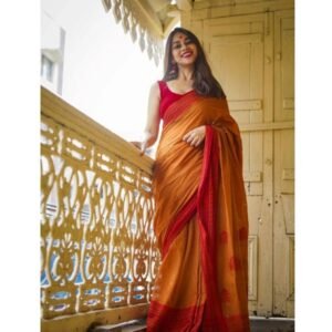 Generic Women's Soft Lilan Printed Saree With Unstitched Blouse 5.5Mtr (Mustard )