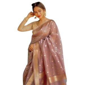 Generic Women's Cotton Printed Saree With Unstitched Blouse 5.5Mtr (Rose Gold)