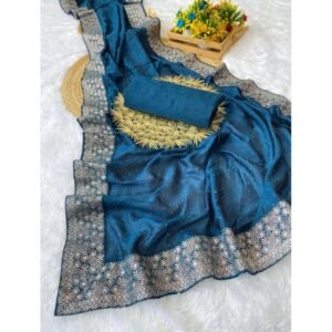 Generic Women's Silk Embroidred Saree With Unstitched Blouse 5.5Mtr (Light Green)