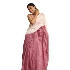 Generic Women's Linen Printed Saree With Unstitched Blouse 5.5Mtr��(White)