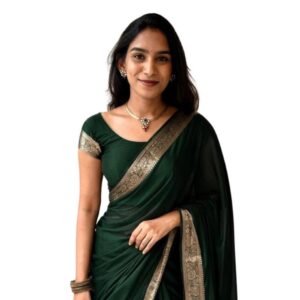 Generic Women's Vichitra Silk Printed Saree With Unstitched Blouse 5.5Mtr��(Green)