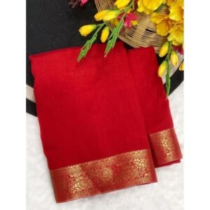 Generic Women's Vichitra Silk Printed Saree With Unstitched Blouse 5.5Mtr��(Red)