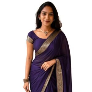 Generic Women's Vichitra Silk Printed Saree With Unstitched Blouse 5.5Mtr��(Purple)