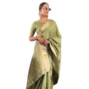 Generic Women's Satin Printed Saree With Unstitched Blouse 5.5Mtr��(Green)