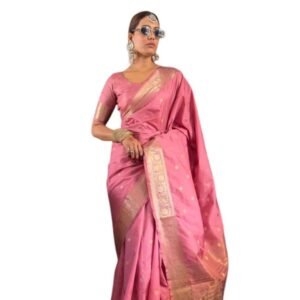Generic Women's Satin Printed Saree With Unstitched Blouse 5.5Mtr��(Pink)