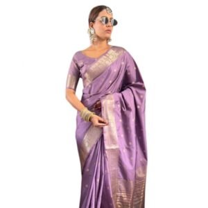 Generic Women's Satin Printed Saree With Unstitched Blouse 5.5Mtr��(Purple)