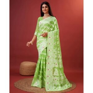 Generic Women's Cotton Silk Printed Saree With Unstitched Blouse 5.5Mtr (Light Green)