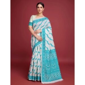 Generic Women's Jamdani Cotton Silk Printed Saree With Unstitched Blouse 5.5Mtr (Rama)