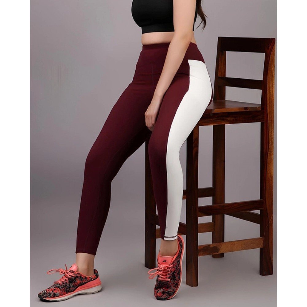 Generic Women's Polyester Solid Ankle length High Waisted Tights (Maroon) - Image 2