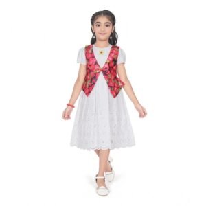 Generic Girl's Heavy Chicken Printed Short Sleeve Round Neck Dress (White)