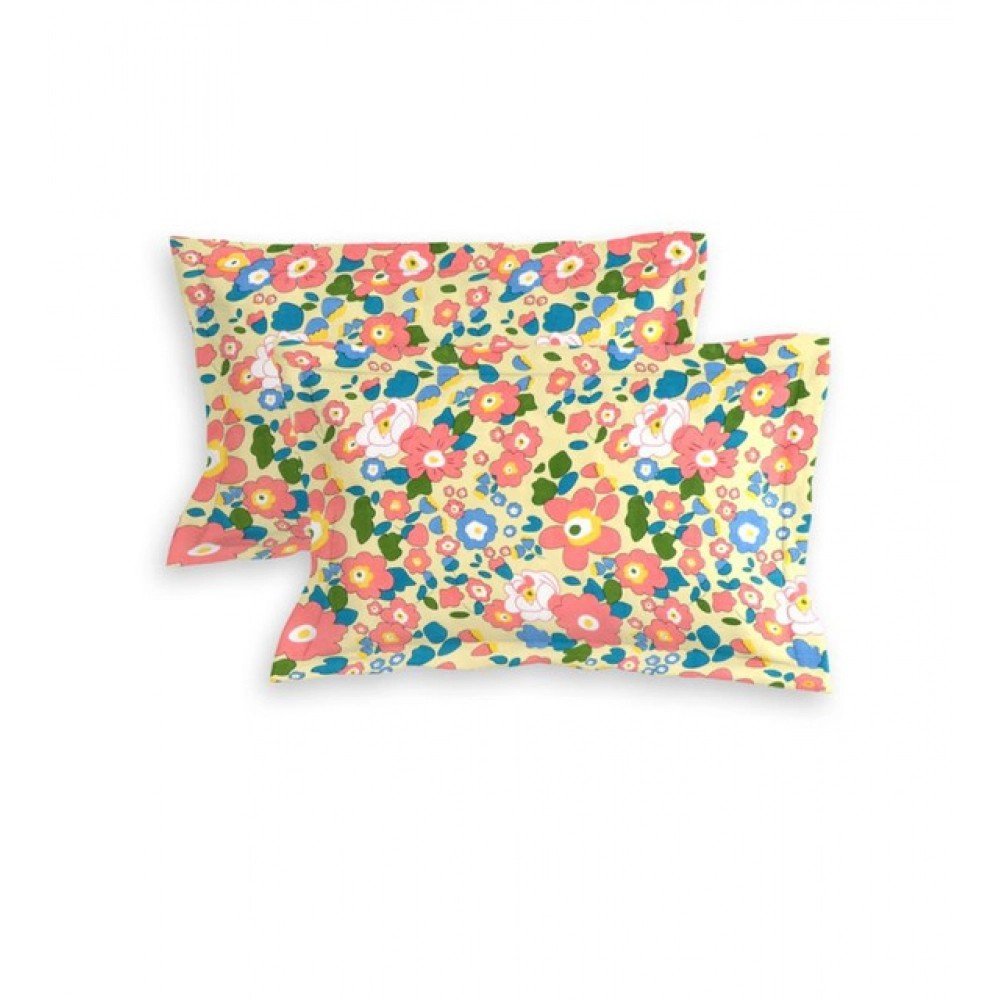 Generic Cotton Blend Floral Printed Double Bedsheet with 2 Pillow Covers (Yellow) - Image 2