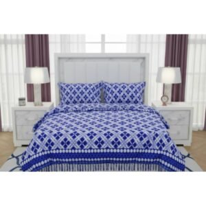 Generic Fleece Geometric Double Polar Warm Bedsheet with 2 Pillow Cover (Blue)